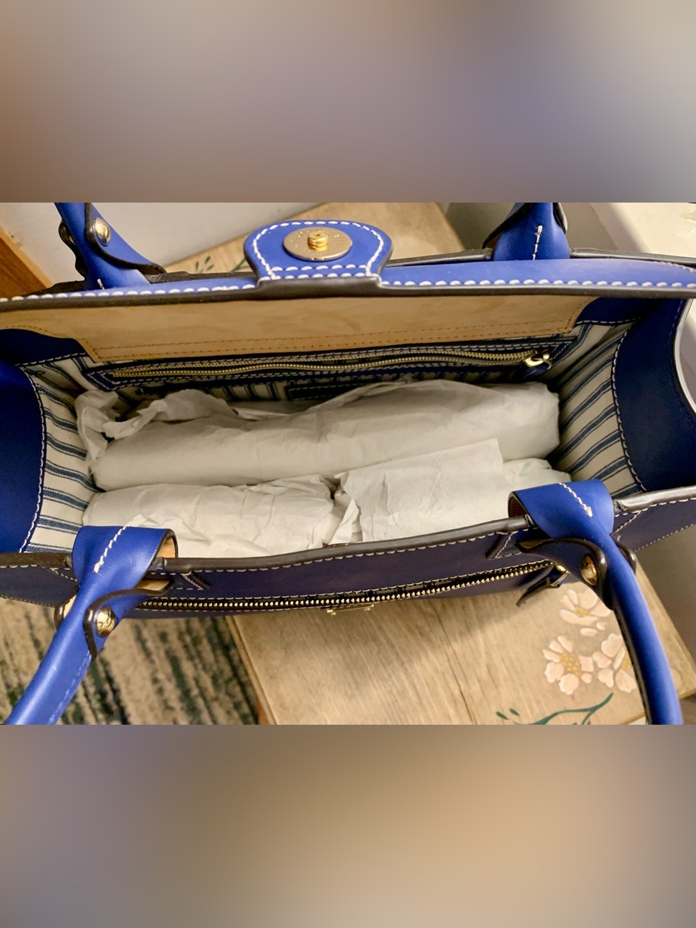 Dooney & Bourke Blue Leather Tote with Front Zip Pocket - Picture 7 of 16